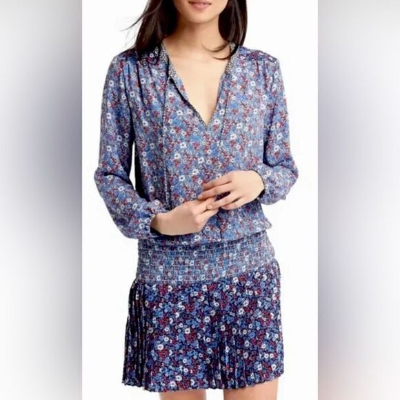Gap Drop Waist Pleated Dress Blue Floral - Picture 1 of 10